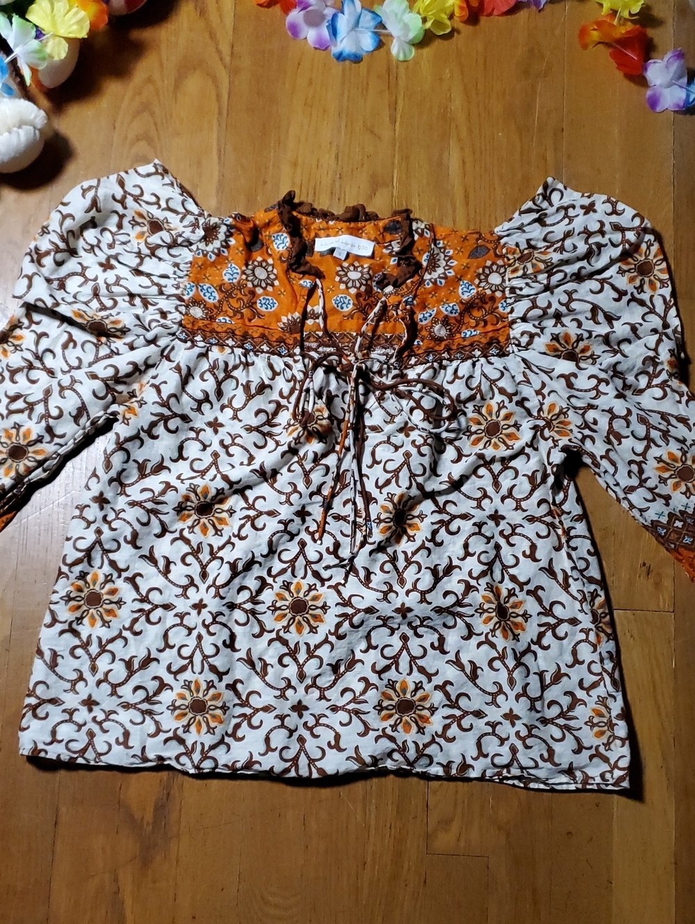House of Harlow 1960 Balloon Sleeve Boho Peasant Blouse